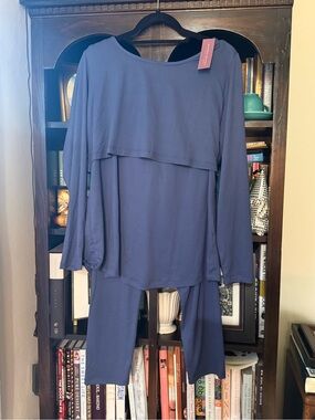 Jane Nursing Pajama Set Cover-Up Top & Pants - Slate Blue - 1X